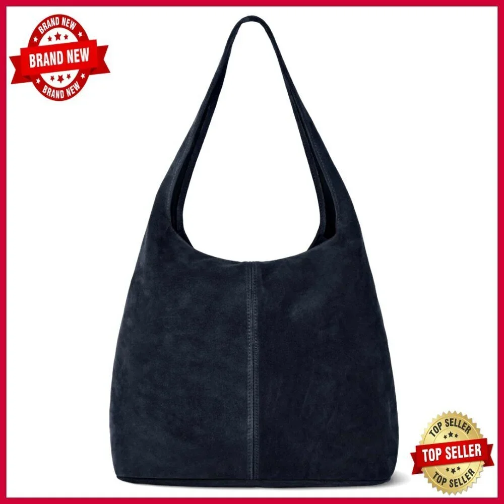 Large Genuine Suede Hobo Bag with Zipper, Soft Slouchy Shoulder Purse